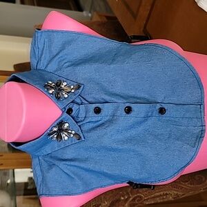 Chambray Denim Diamonds Classic Detachable Collar Dickey Layering Piece